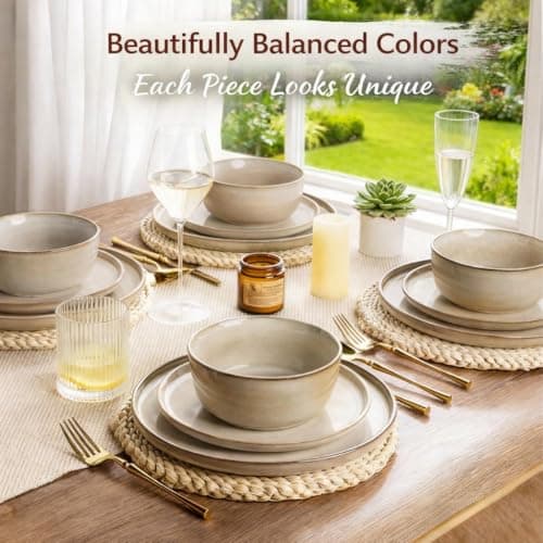 AmorArc Stoneware Dinnerware Sets,Round Reactive Glaze Plates and Bowls Set,Highly Chip and Crack Resistant | Dishwasher & Microwave Safe Dishes Set,Service for 4 (12pc) — view 5