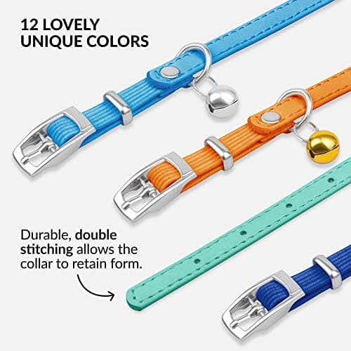 CollarDirect Leather Cat Collar with Bell - Kitten Collar, Small and Big Cat Collar for Boy Cats, Girl Cats with Safety Elastic Strap (Neck Fit 8"-11", Mint Green) — view 4