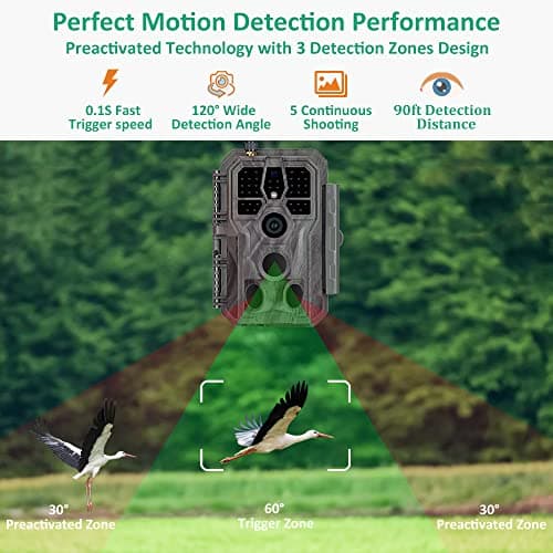 GardePro E8 WiFi Trail Camera (Non-Cellular), 48MP Photos, 1296P HD Videos, 120° Detection Angle with 0.1s Triple-PIR Motion Detection up to 100 ft, No-Glow Night Vision — view 6