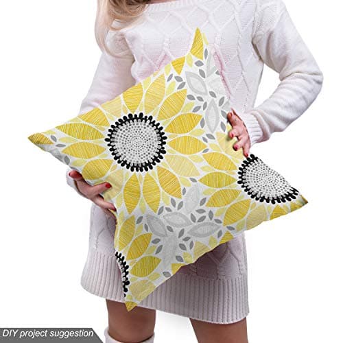 Lunarable Sunflower Fabric by The Yard, Abstract Shapes Floral Pattern Stripe Petals Summer Blossom Illustration, Decorative Fabric for Upholstery and Home Accents, 1 Yard, Yellow Black — view 4