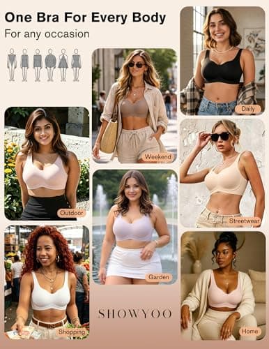 Showyoo Wireless Bras for Women Push Up Jelly Bra Minimizer Full Coverage Supportive Seamless Bralettes Soft Black — view 4