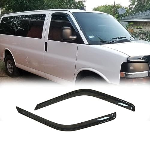 Deebior 92455 Side Window Visor Wind Vent Deflector, 2pcs Out-Channel Nice Rain Guards Set fit for 96-20 Chevrolet Express/GMC Savana 1500/2500/3500 Van 03-09 Kodiak/Topkick C4500/C5500