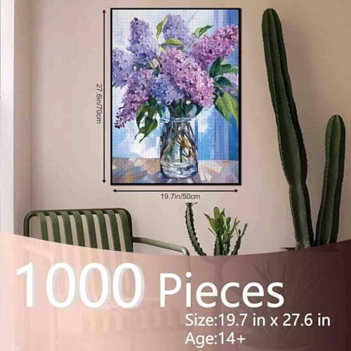 1000 Piece Jigsaw Puzzles for Adults, Purple Lilac in a Glass Vase Jigsaw Puzzles，Blue Flowers with Green Leaves Puzzle，Challenging Family Activity Perfect for Game Nights，Floral Puzzle Wall Art Decor — view 2