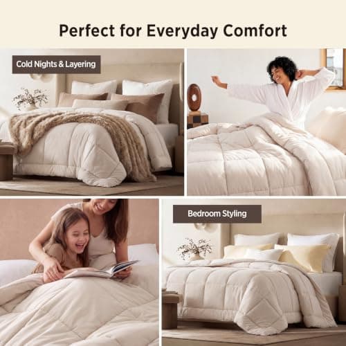 Bedsure Comforter Duvet Insert - Quilted Comforters Queen Size, All Season Duvet, GentleSoft Down Alternative Bedding Blanket, with 8 Tabs, Gifts for Women/Men, Beige, Queen 88 x 88 Inches — view 4