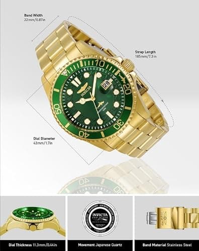 Invicta Mens Pro Diver Quartz Watch, Gold, 30027 — view 2