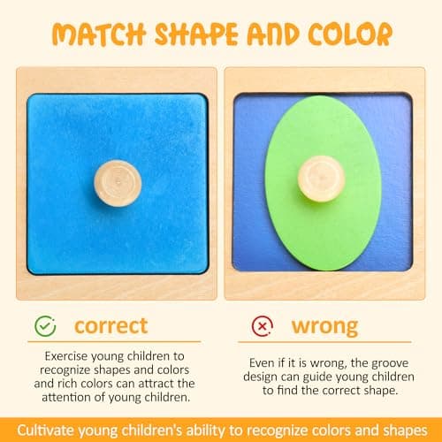 Montessori First Jumbo Knob Wooden Shape Puzzles for Toddlers,Montessori Multiple Peg Shapes Puzzle Sorter Board for Baby Kids Boy Girl,Preschool Learning Peg Puzzle Board Toys — view 4