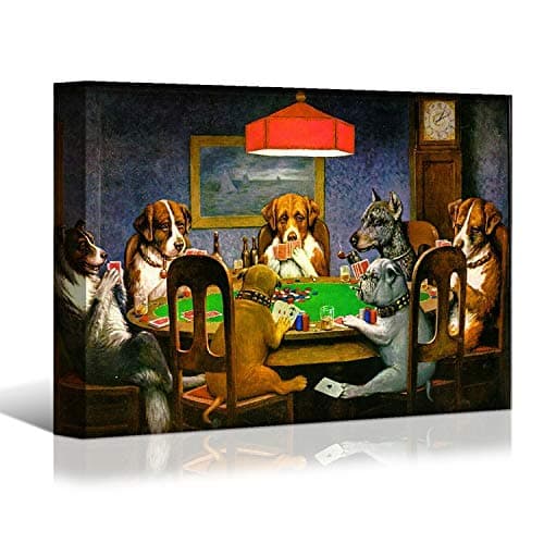 Denozer Dogs Playing Poker Canvas Wall Art Prints 32 x 24 inch Chess and Cards Room Anthropomorphic Dog Game Painting Funny Home Decor Picture for Living Room Bedroom