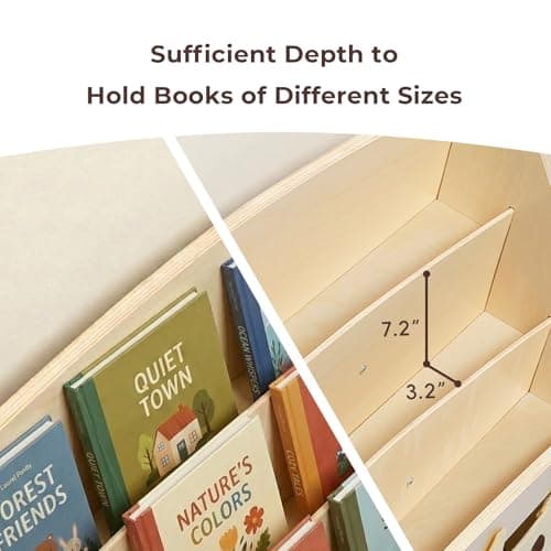 OOOK 3-Tier Kids Bookshelf with 3 Removable Fabric Storage Bins, Front Facing Toddler Montessori Bookshelf, Wooden Bookcase for Kidsroom, Classroom, Playroom, Nursery — view 4