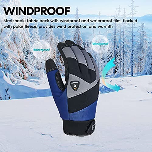 Vgo 1Pair -20℃/-4°F Winter Leather Work Gloves, Cold Weather Waterproof Safety Work Gloves,Cold Storage or Freezer Use,w/3M Thinsulate Lining(M,Black with Gray,SL7721FW) — view 2