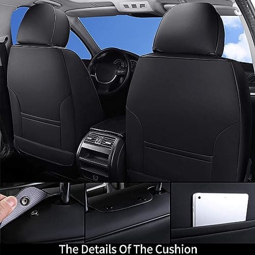Coverado Car Seat Covers 5 Pieces, Full Set Universal Seat Covers for Cars, Waterproof Nappa Leather Auto Seat Protectors with Head Pillow, Car Interiors Fit for Most Sedans SUV Pick-up Truck, Black — view 2