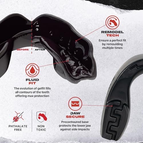 SAFEJAWZ Mouth Guard, Slim Fit Mouthguard for Youth with Case, Easy Fit Remoldable Mouthpiece for Football, Boxing, Lacrosse, MMA, Basketball & All Contact Sports (Kids <11 Years, Black) — view 3