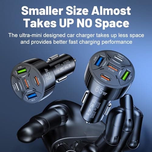 Alanph Super Fast Charging USB-C Car Charger Adapter, 65W 5-in-1 Multi-Port PD30W & QC3.0 Cigarette Lighter USB Charger for iPhone/Android/Samsung/iPad Pro (Black) — view 4