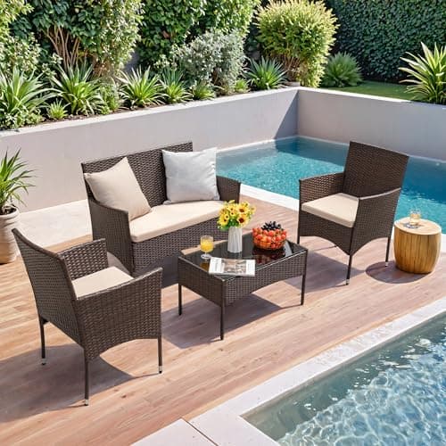 Homall 4 Pieces Outdoor Patio Furniture Sets Rattan Chair Wicker Set,Outdoor Indoor Use Backyard Porch Garden Poolside Balcony Furniture (Brown and Beige) — view 4