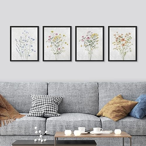 SIGNWIN Framed Colorful Wildflower Still Life Wall Art, Set of 4 Floral Botanical Print Wall Decor Prints, Nature Wilderness Wall Décor for Living Room, Bedroom - 11"x14" Black — view 2