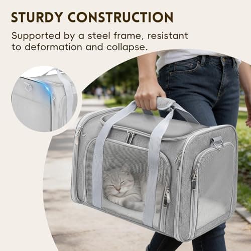 Zedkeys Cat Carrier Soft, Dog Carriers for Small Dogs/Large Cats (Up to 16lbs), with High Breathability, Shoulder Strap, Removable Pad, Pet Carrier Airline Approved, for Home Outdoor Travel (Gray) — view 4