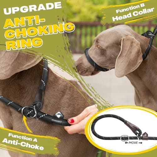 Fida Durable Slip Lead Dog Leash, 6 FT x 1/2" Heavy Duty Dog Loop Leashes, Comfortable Strong Rope Slip Leash for Large Medium Dogs, No Pull Pet Training Lead with Highly Reflective(1/2", Black) — view 2