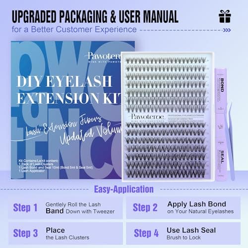 Pawotence Lash Extension Kit DIY 280pcs Individual Lash Clusters Kit 20D&30D Natural 9-15mm Cluster Eyelash Extensions Kit with Lash Bond and Seal, Tweezers for Self Use (20D&30D, 0.07D, 9-15mm, Kit) — view 6