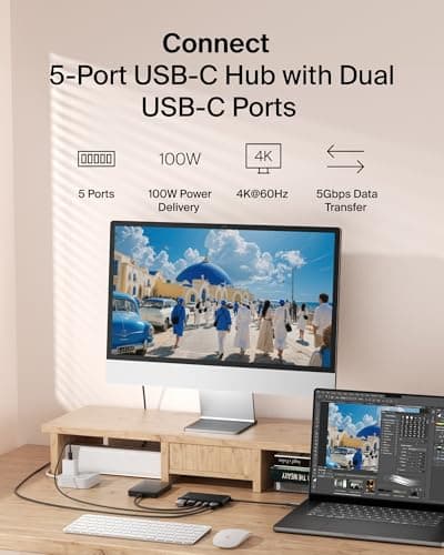 Belkin USB C Hub, 5-Port Hub with 4K HDMI Display @ 60Hz, 100W Power Delivery, Fast Data Transfer 5Gbps, USB C Multiport Adapter for iPad Pro, Chromebook, Neo MacBook Accessories with HDMI 2.0 Port