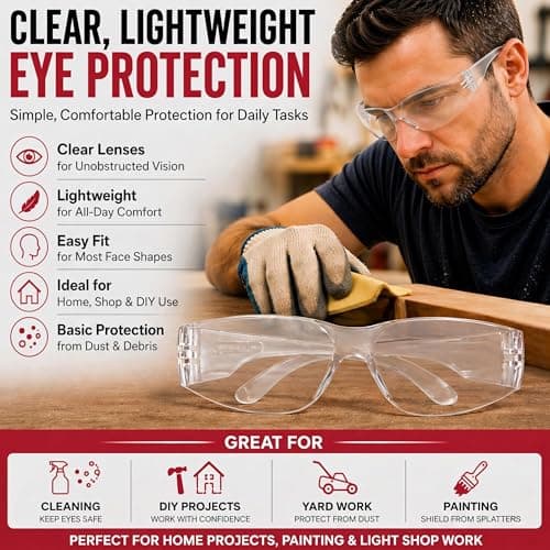 BISON LIFE Clear Safety Glasses Bulk 6 Pack, ANSI Z87.1 Anti Scratch Impact Resistant Wrap-Around Protective Eyewear for Men & Women, Work, Construction, Lab, Industrial Eye Protection — view 2
