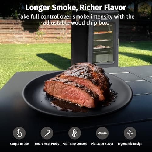 EAST OAK Ridgewood Pro 30" Electric Smoker Built-in Meat Probe & Elevated Stand for Outdoors Up to 6× Longer Smokes, Adjustable Side Chip Loader Smoke with 725 sq in Cooking Area, Night Blue — view 4