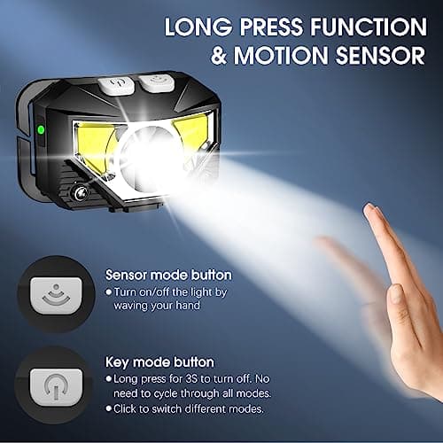 LHKNL Headlamp Flashlight, Lumen Ultra-Light Bright LED Rechargeable Headlight with White Red Light, 2-Pack Waterproof Motion Sensor Head Lamp,8 Modes for Outdoor Camping Running Hiking Fishing — view 2
