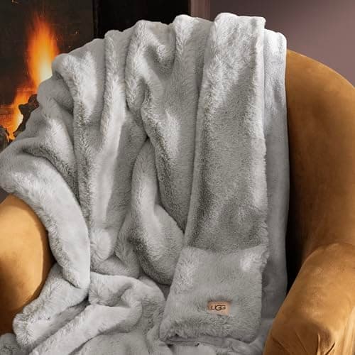 UGG Euphoria Faux Fur Throw Blanket, Oversized Warm Throw for Couch or Chair, Luxury Bedroom Decor, Cozy Soft Blankets, Machine Washable, 50-inch x 70-inch, Seal Grey — view 4