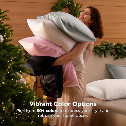 Bedsure Satin Pillow Cases Queen - Similar to Silk Pillowcase 2 Pack Grey — view 6