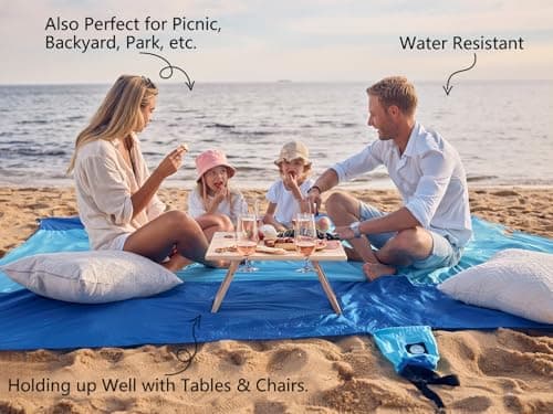 Wekapo Beach Blanket Sandproof, Beach Mat, Big & Compact Sand Free Mat Quick Drying, Lightweight & Durable with 6 Stakes & 4 Corner Pockets, Standard (1~3 person) — view 3