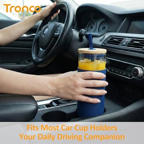 Tronco 20 oz Glass Tumbler with Lid and Straw, Iced Coffee Cup and Smoothie Cup with Bamboo Lids & Protective Silicone Sleeve, Dishwasher Safe, BPA-Free, Glass Cup 2 Pack — view 4