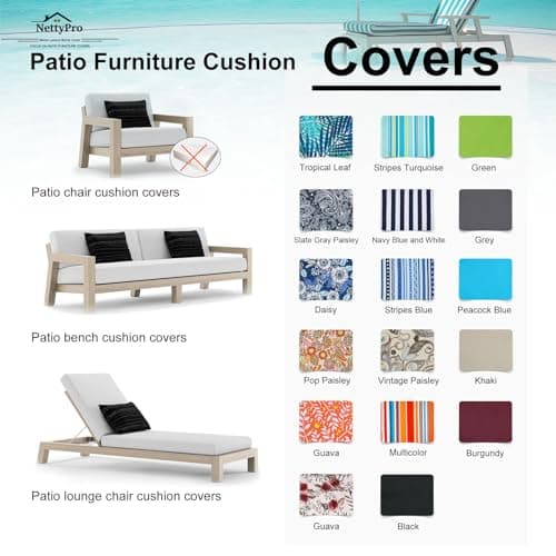 NettyPro Outdoor Cushion Slipcovers Waterproof 4 Pack Patio Chair Seat Cushion Covers with Zipper and Tie, 24 x 22 x 4 Inch, Replacement Cover Only, Black — view 6