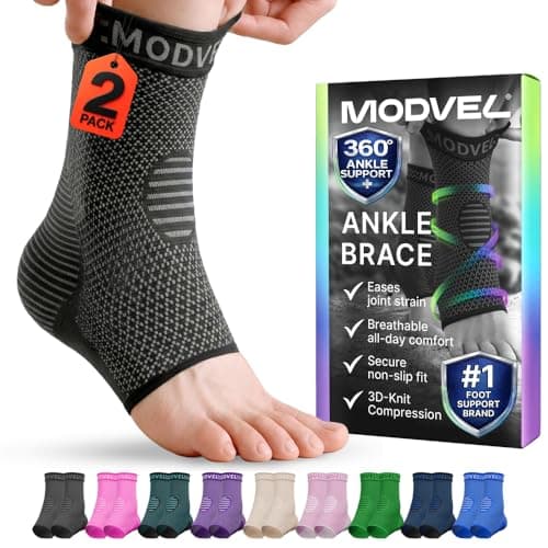 MODVEL 2-Pack Ankle Brace for Men and Women, Sprained Ankle Brace for Plantar Fasciitis Relief, Ankle Stabilizer Brace, Achilles Tendonitis Support and Foot Plantar Fasciitis Sock, Ankle Wrap Support