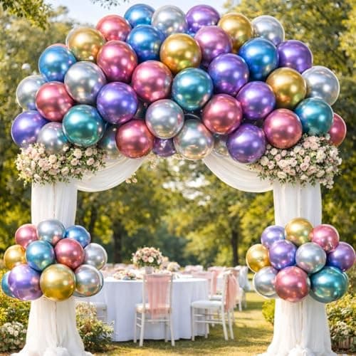 5 Inch Metallic Balloons (100 Pack) – Assorted Shiny Latex Party Balloons for Birthday, Baby Shower, Wedding & Event Decorations – Air & Helium Compatible — view 3