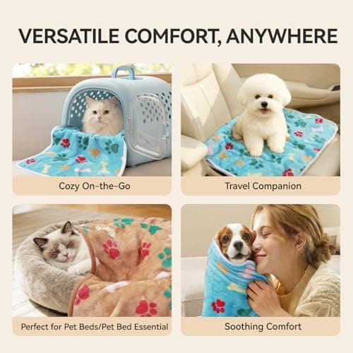 LINENLUX 1 Pack 3 Blankets Super Soft Fluffy Premium Fleece Dog Blankets for Puppy Cat Pet Blanket Flannel Throw Warm Sleep Bones and Claws-3pcs 23x16 inch — view 2