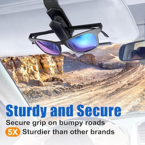 Veharvim One-Handed-Operation Sunglasses Holder for Car, Visor Sunglass Holder Clip, Car Accessories Interior, Universal Fit Silicone Padded Visor Sunglass Holder Car (Black, 1 Pack) — view 5