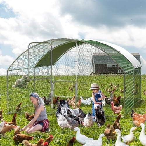 TackView Large Metal Walk-in Chicken Coop – Heavy Duty Outdoor Poultry Cage with Waterproof UV-Resistant Cover & Secure Lock – Backyard Hen House & Chicken Run – Farm & Yard –9.8' W x 13.1' D x6.6'H — view 2