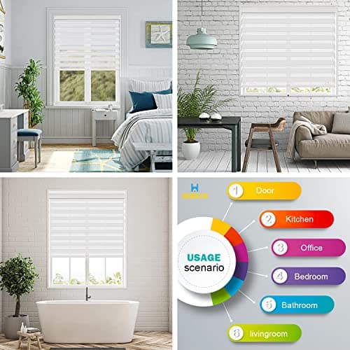 IDEKIO Zebra Blinds for Windows Custom Size Cordless Blackout Roller Blinds,Dual Layer Sheer or Privacy Light Control,Day and Night Window Zebra Shades,White,34" W x [25" H to 98" H Customize] — view 5