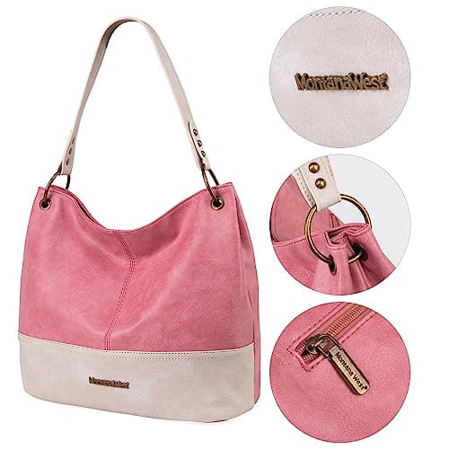 Montana West Large Hobo Bag Leather Purses and Handbags for Women Top Handle Shoulder Satchel Handbags Leather Tote Purse for Women MWC-047PK — view 3