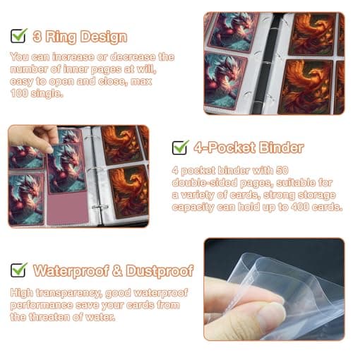 Ayehe Trading Card Binder 4 Pocket, Fits 400 Cards with 50 Removable Sleeves, Portable TCG Album Folder for Standard Size Game Cards, Sports Card Holder Book for Collectors, Glacial Alpha — view 4