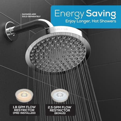 SparkPod Rain Shower Head, 6 Inch Round, Luxury Polished Chrome Finish — view 4