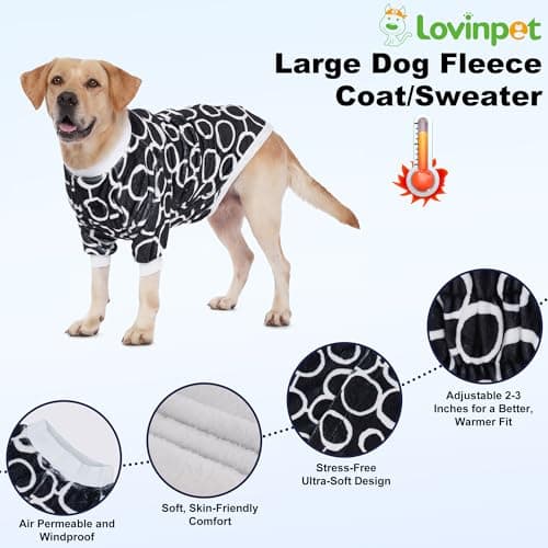 LovinPet Large Dog Flannel Coat, Warm Dog Winter Coat with Front Sleeves and Hook-and-Loop Closure, Cozy Full-Coverage Layer for Chilly Short-Hair Dogs, Freehand Black White Prints, XL — view 6