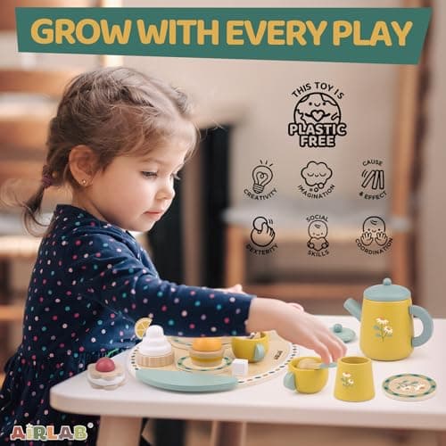 Airlab Tea Sets for Toddlers 3-5 Girl Birthday Gift 2 Year Old Princess Party Wooden Play Food Toy Sets for Kids Kitchen Accessories Age 3 4 5 6 Wood Educational Toys — view 4