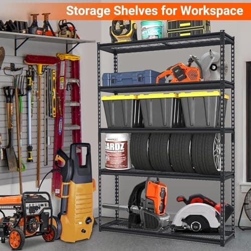 5-Tier Garage Shelving Unit, 2500 Lbs Capacity Adjustable Metal Storage Shelves, Heavy Duty Shelving Unit for Garage, Industrial Utility Shelf Storage Rack, 48x24x72 Inch — view 4