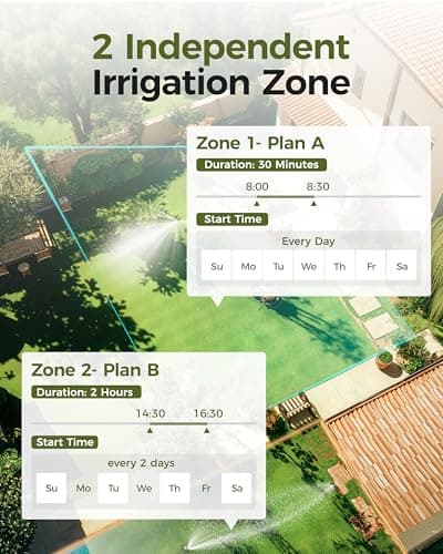 Diivoo Brass Sprinkler Timer 2 Zone, IP66 Waterproof Programmable Water Hose Timer 2 Outlet with Large Display, Rain Delay & Manual Watering for Outdoor Automatic Irrigation of Garden, Lawn, Yard — view 2