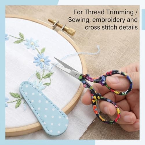 Classic 3.6" Sewing Scissors with Premium Leather Sheath-Hisuper Sharp Embroidery Scissors,Vintage Decorative Shears for Needlework,Cross Stitch,Crochet Accessories,Craft DIY Tool-Black Floral — view 6