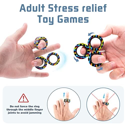 Magnetic Rings Fidget Toy Set, Idea ADHD Fidget Toys, Adult Fidget Magnets Spinner Rings for Anxiety Relief Therapy, Fidget Pack Great Gift for Adults Teens Kids Easter Basket Stuffers (3PCS) — view 3