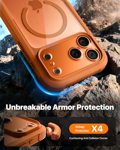 Diaclara Magnetic Designed for iPhone 17 Pro Max Case Full Body Bumper[Compatible with MagSafe] Military Drop Proof Cover with Built-in Touch Sensitive Anti-Scratch Screen Protector,Orange — view 3
