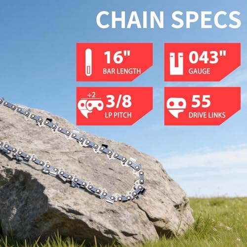 PBUO 16 Inch Chainsaw Chain Replacement, 3/8" LP Pitch .043" Gauge 55 Drive Links, Fits Stihl MS170, MS171, MS180c, Semi-Chisel Low-Kickback Design, 3 Pack | P-Series