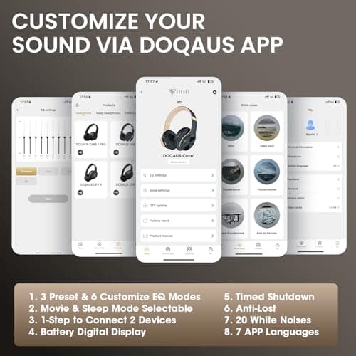 DOQAUS Bluetooth Headphones Over Ear, 90H Playtime Wireless Headphones with App Control 9 EQ, Hi-Fi Stereo Sound Headset for Travel & Commute, Foldable Memory Foam Comfort — view 2