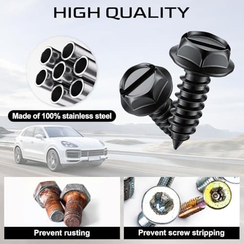 LivTee Rustproof License Plate Screws for Securing License Plates Frames and Covers on Cars and Trucks, 4 Sets Premium Stainless Steel Self Tapping Mounting Bolts (Black Zinc Plated) — view 3
