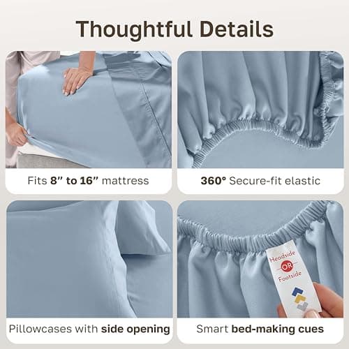 California Design Den Luxury Queen Size Sheet Set - 100% Cotton, 600 Thread Count Deep Pocket Queen Sheets, Hotel-Quality Bedding with Sateen Weave - Blue — view 4